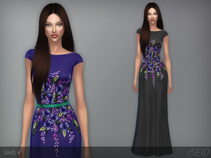 Multicolored embroidered dress for The Sims 4 by BEO